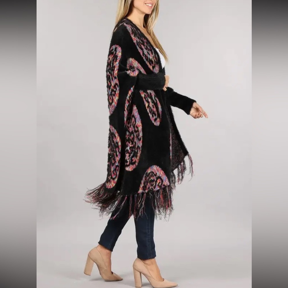 Boho Black and Pink Patterned Sweater